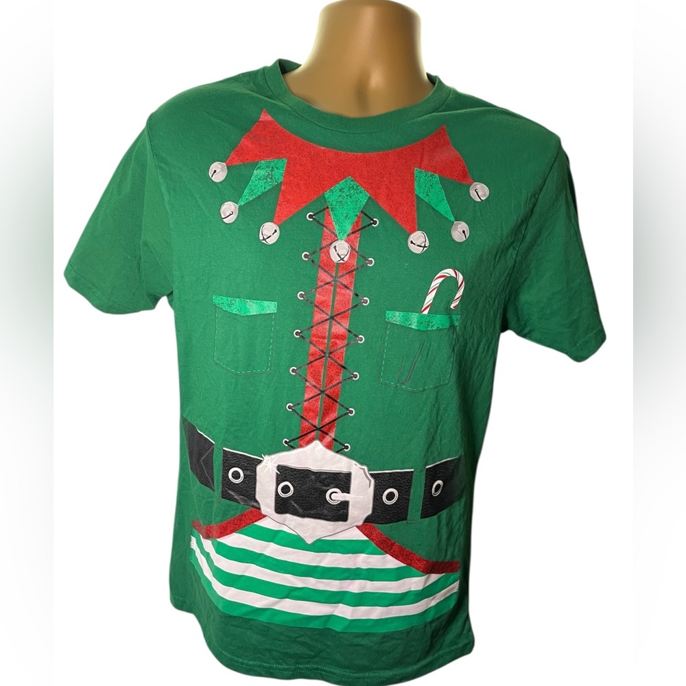 Holiday Time Graphic T-Shirt Elf Costume Ugly Christmas Green M